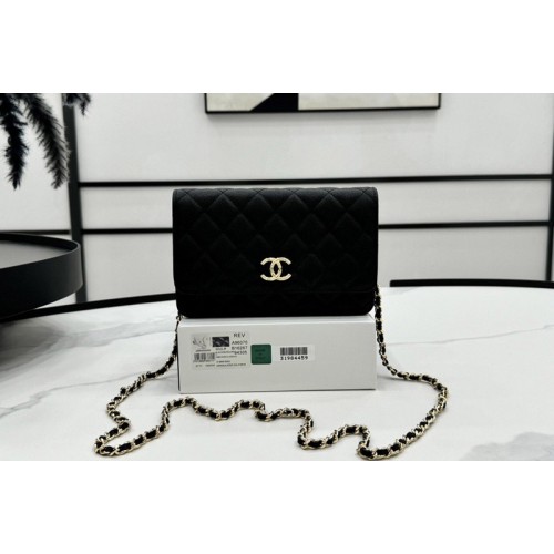 Chanel AP3971 Wallet on Chain Bag in Black Grained Shiny Calfskin