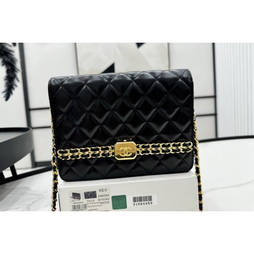Chanel A96064 Wallet on Chain Bag in Black Grained Shiny Calfskin