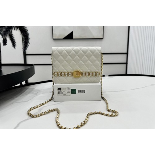 Chanel A96064 Wallet on Chain Bag in White Grained Shiny Calfskin