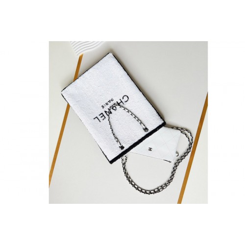 Chanel AS4856 Shopping Bag in White Sequins
