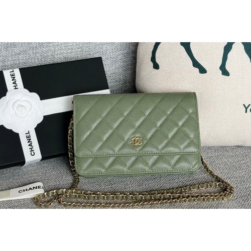 Chanel WOC Wallet on Chain Bag in Green Grained Calfskin