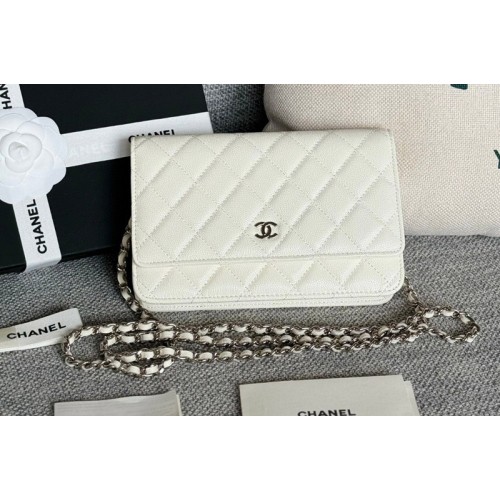 Chanel WOC Wallet on Chain Bag in White Grained Calfskin With Silver