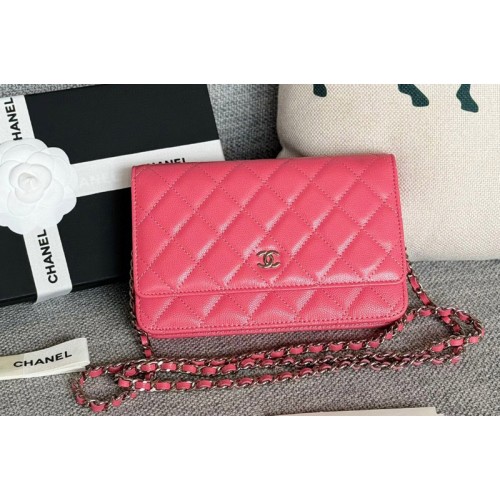 Chanel WOC Wallet on Chain Bag in Rose Grained Calfskin With Silver