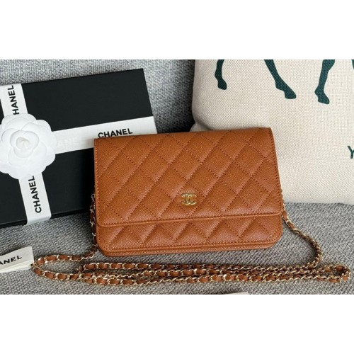 Chanel WOC Wallet on Chain Bag in Brown Grained Calfskin With Gold