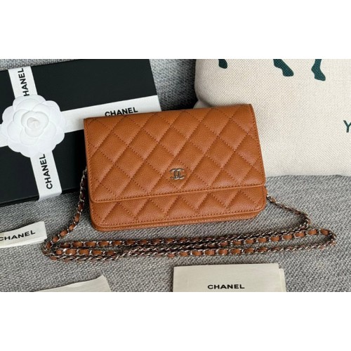Chanel WOC Wallet on Chain Bag in Brown Grained Calfskin With Silver