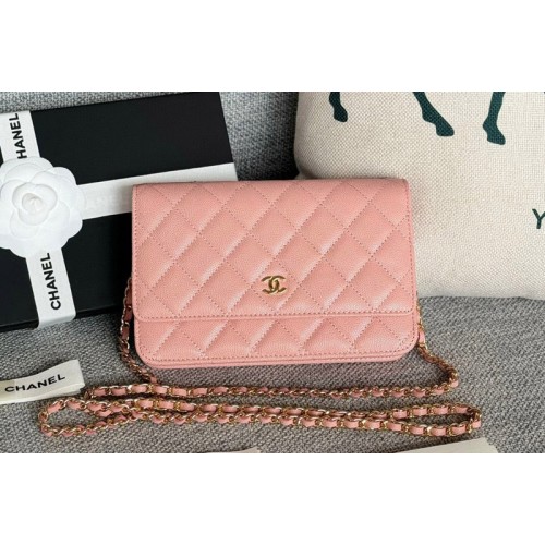 Chanel WOC Wallet on Chain Bag in Pink Grained Calfskin With Gold