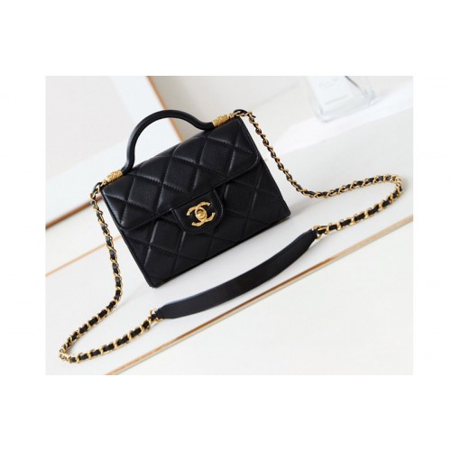 Chanel AS4956 Mini Flap Bag with Top Handle In Black Lambskin