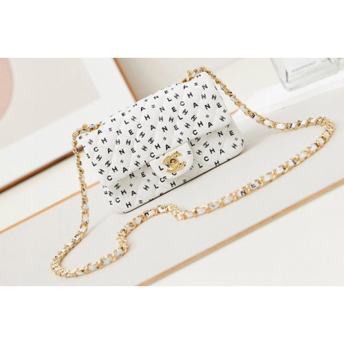 Chanel A69900 Mini Classic Handbag in White Leather