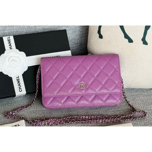 Chanel WOC Wallet on Chain Bag in Purple Grained Calfskin With Silver