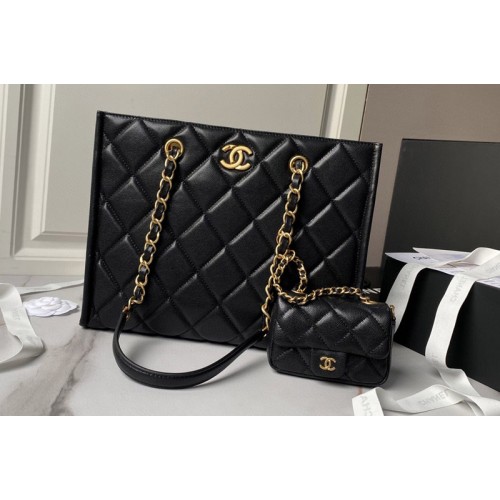 Chanel AS4940 Small Shopping Bag in Black Grained Calfskin