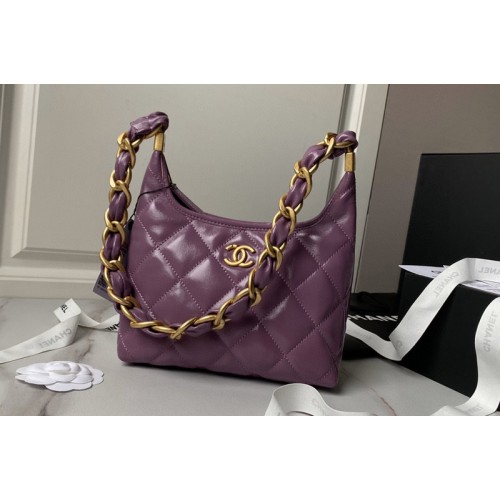 Chanel AS4922 Small Hobo Bag in Purple Shiny Lambskin