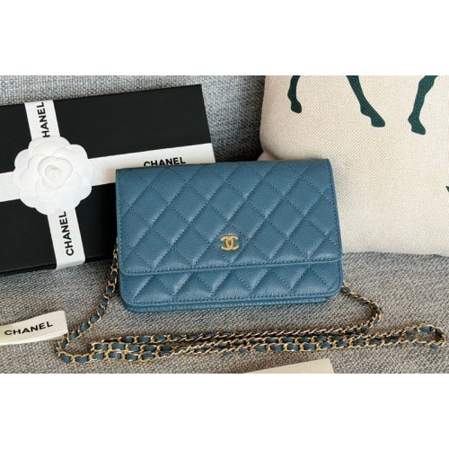 Chanel WOC Wallet on Chain Bag in Dark Blue Grained Calfskin With Gold