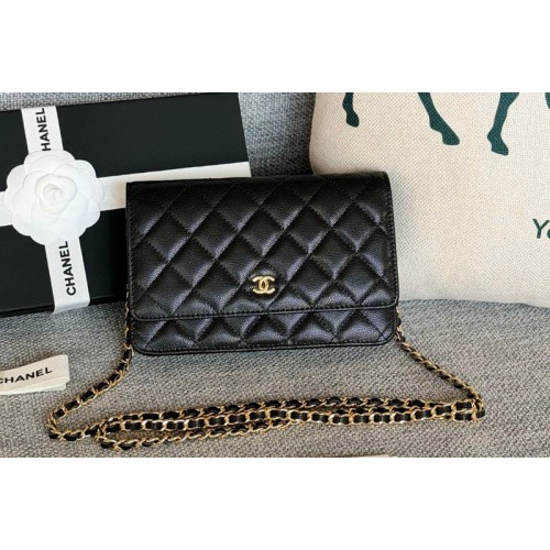 Chanel WOC Wallet on Chain Bag in Black Grained Calfskin With Gold