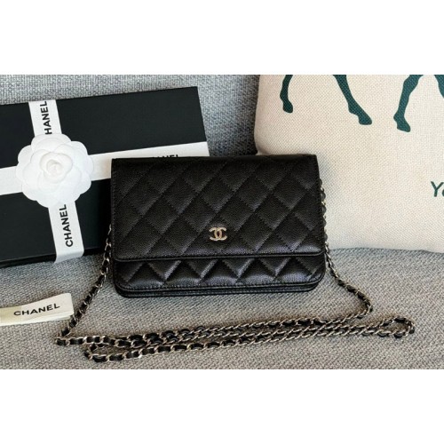 Chanel WOC Wallet on Chain Bag in Black Grained Calfskin With Silver