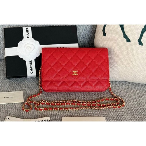 Chanel WOC Wallet on Chain Bag in Red Grained Calfskin With Gold