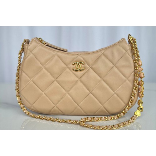 Chanel Small Hobo Bag in Apricot Lambskin Leather
