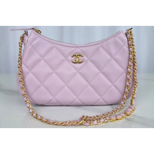 Chanel Small Hobo Bag in Pink Lambskin Leather