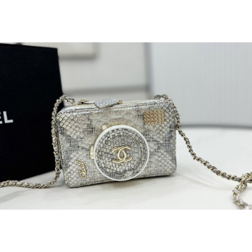 Chanel AS4817 Camera Bag in Silver Snake Leather