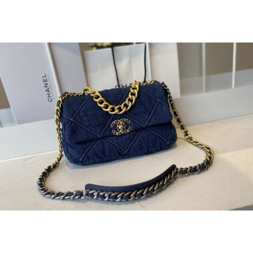 Chanel 19 Large Handbag AS1161 in Navy Blue Denim