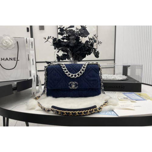 Chanel 19 Large Handbag AS1161 in Dark Blue Denim