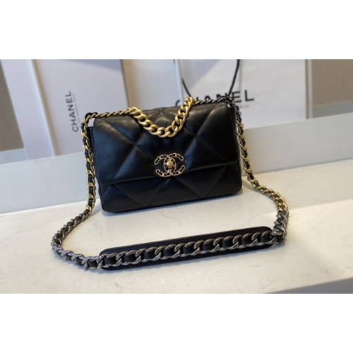 Chanel 19 Handbag AS1160 in Black Lambskin Leather