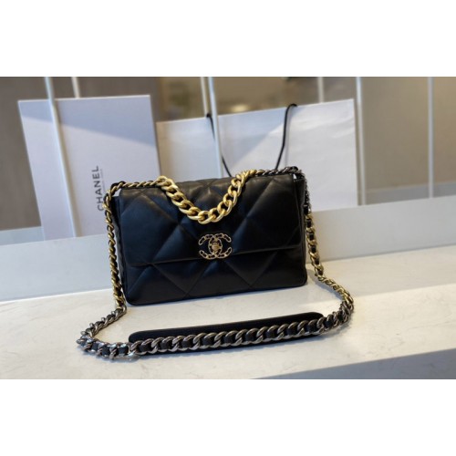 Chanel 19 Large Handbag AS1161 in Black Lambskin Leather