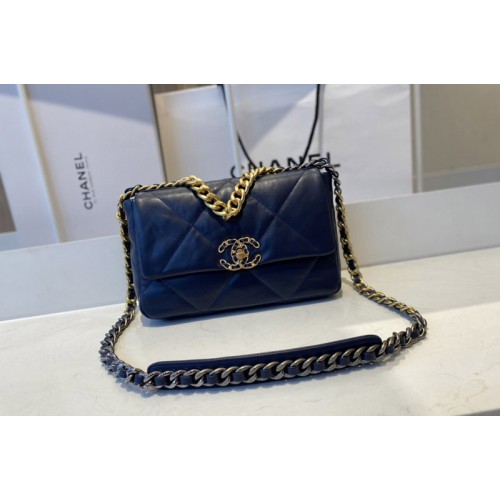 Chanel 19 Handbag AS1160 in Navy Blue Lambskin Leather