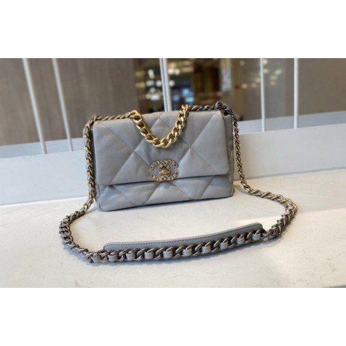 Chanel 19 Handbag AS1160 in Gray Lambskin Leather