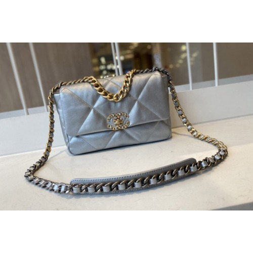 Chanel 19 Handbag AS1160 in Gray Lambskin Leather