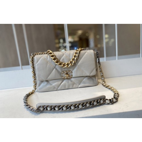 Chanel 19 Large Handbag AS1161 in Grey Lambskin Leather
