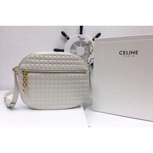 Celine Quilted Calfskin Medium C Charm Bags White