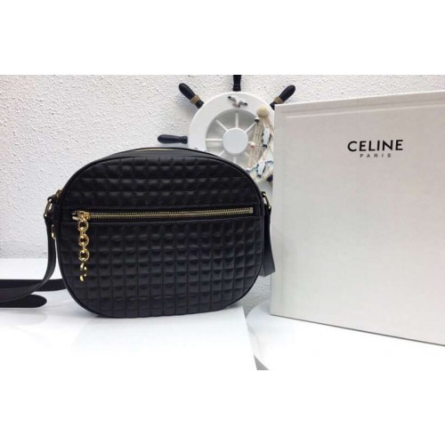 Celine Quilted Calfskin Medium C Charm Bags Black