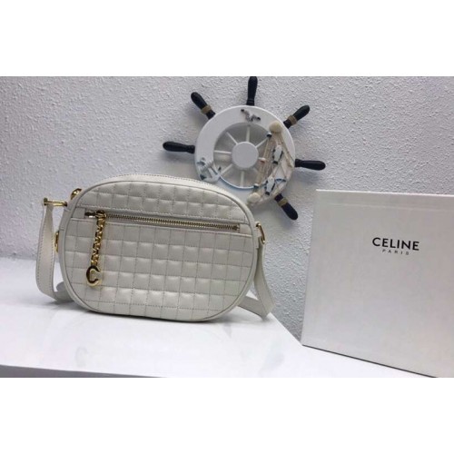 Celine Quilted Calfskin Small C Charm Bags White