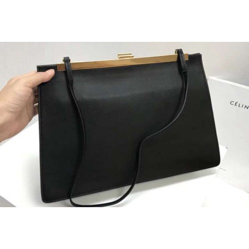 Celine Clasp In Natural Calfskin Crossbody Bags Black