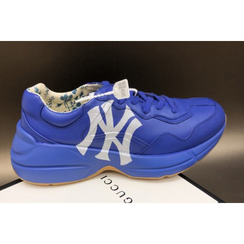 Women and Men Gucci Rhyton Ny Yankees Leather Sneakers in Blue Leather