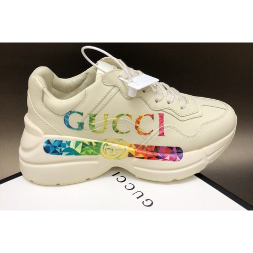 Women and Men Gucci Rhyton leather sneaker with Gucci logo in White Leather Women and Men Gucci Rhyton leather sneaker with Gucci logo in White Leather