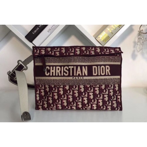 Dior M1292 Clutch bag in burgundy Dior Oblique embroidered canvas