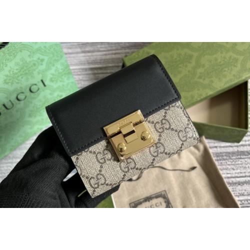 Gucci Padlock Wallet in Beige and ebony Supreme and Black Leather