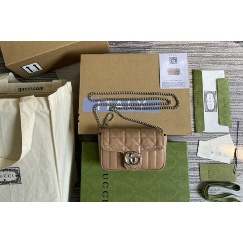 Gucci Marmont leather super mini bag in Brown matelasse leather