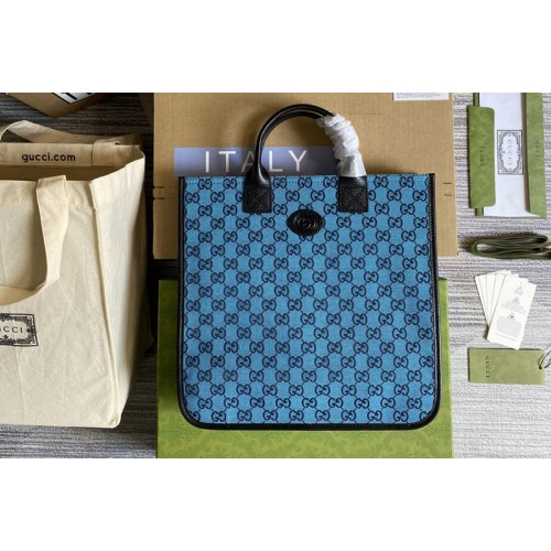 Gucci Childrens Tote Bag in Blue and ivory denim jacquard