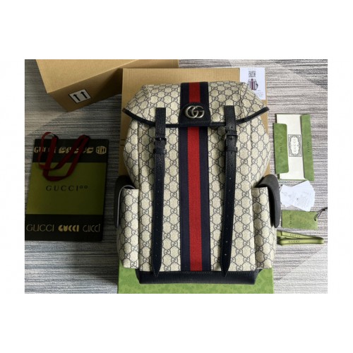 Gucci Ophidia medium backpack in Beige and blue Supreme canvas