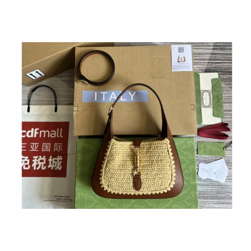 Gucci Jackie 1961 small bag in Beige Woven and Leather