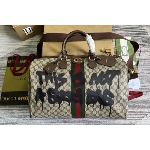 Gucci x Balenciaga Hacker Project Boston Bag in Beige ebony Supreme canvas