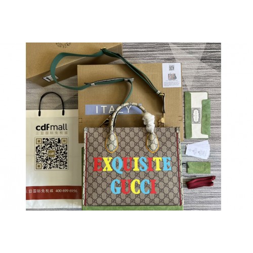 Gucci Exquisite Gucci Small Tote Bag in Beige ebony Supreme canvas