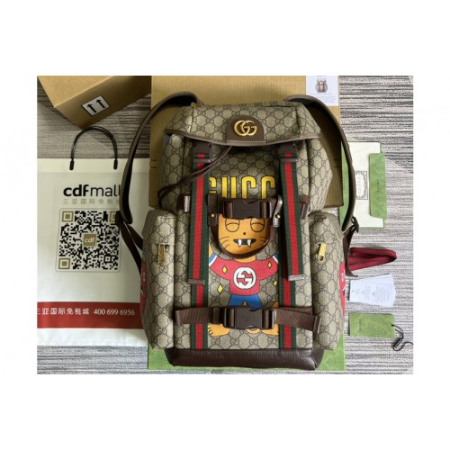 Gucci skateboard backpack with Web in Beige and ebony Supreme canvas