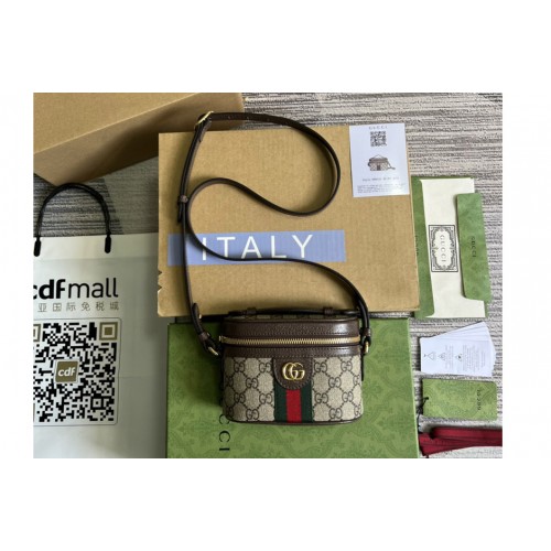 Gucci Ophidia top handle mini bag in Beige and ebony Supreme canvas