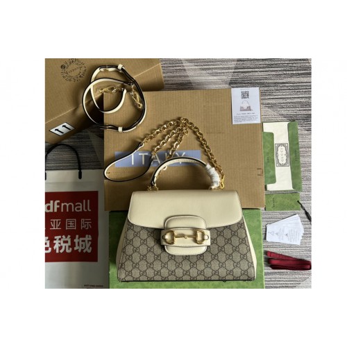 Gucci Horsebit 1955 medium bag in Beige and ebony Supreme canvas With White Leather