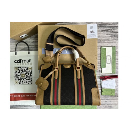 Gucci Bauletto Tote bag in Black Canvas With Brown Leather