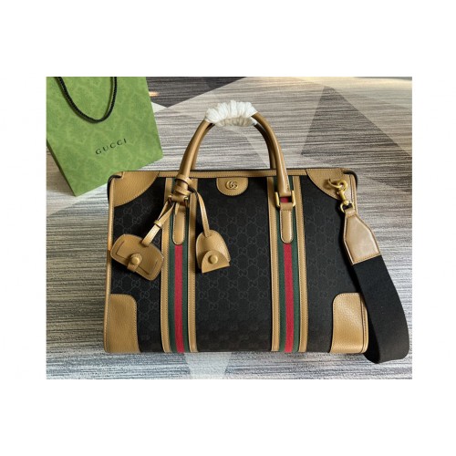 Gucci Bauletto Large Tote bag in Black Canvas With Brown Leather