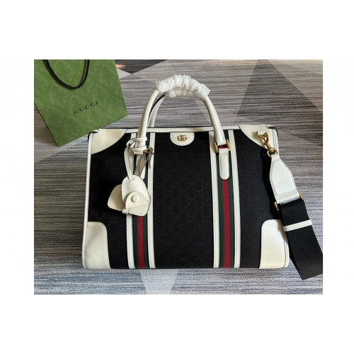 Gucci Bauletto Large Tote bag in Black Canvas With White Leather